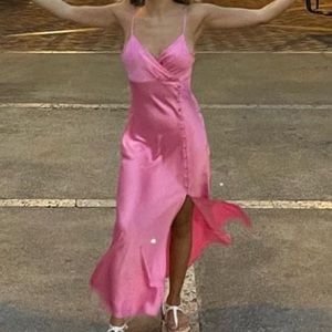 ZARA PINK MAXI SILK DRESS OPEN LEG - SIZE SMALL